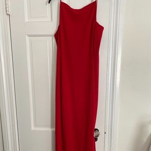 Long red open back dress